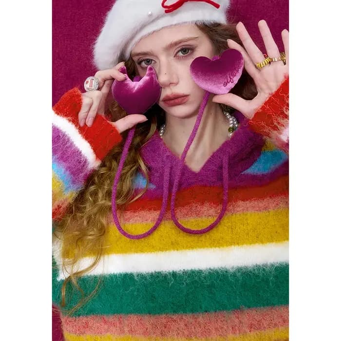 Sweat à capuche moelleux arc-en-ciel ELFSACK pour femmes