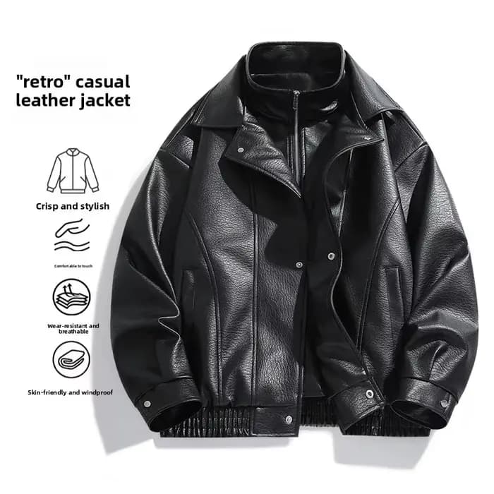Veste en cuir décontractée pour hommes