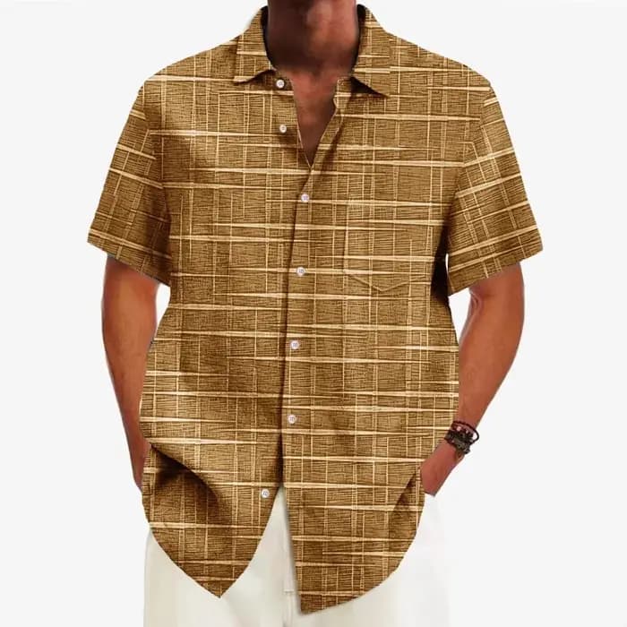Lignes entrelacées imprimer décontracté hommes chemises de poche été chemise d'île hawaïenne Streetwear plage boutonné hauts décontractés vêtements