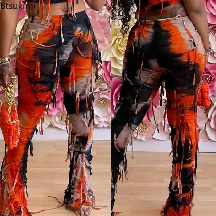 2026 Mode Streetwear Femmes Tie Dye Gland Design Vintage Pantalon Décontracté Personnalisé Style De Rue
