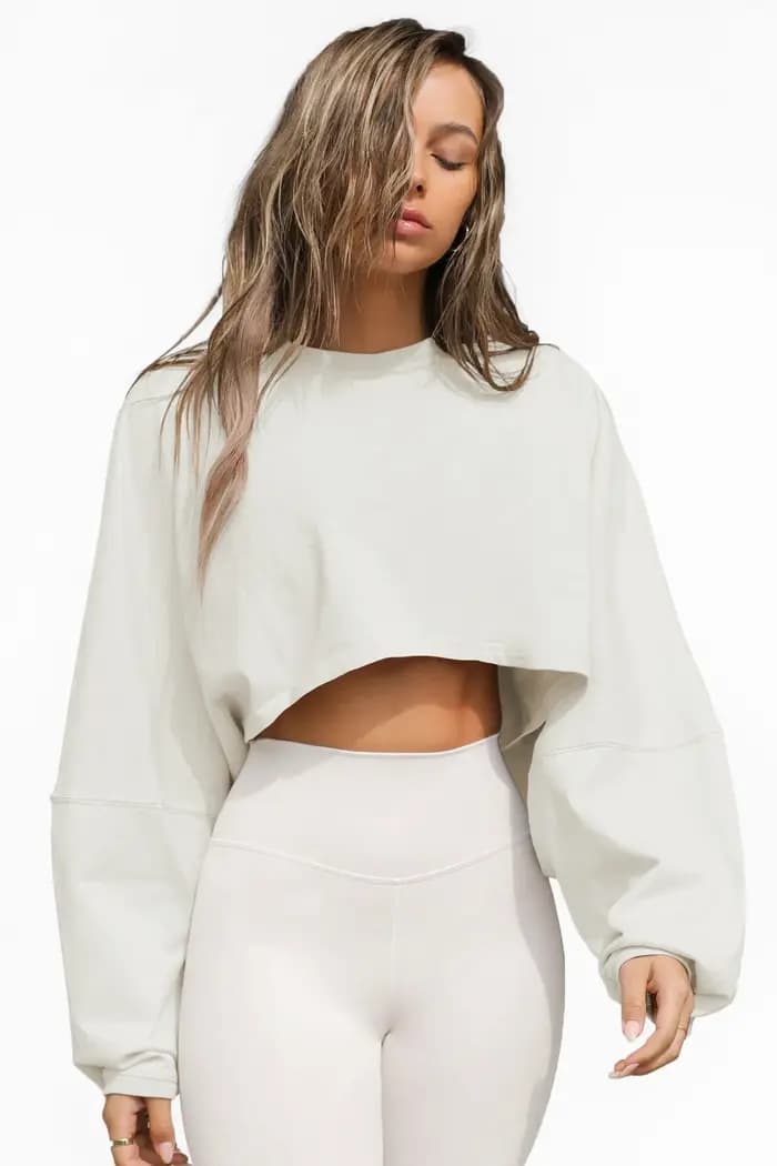 Crop neck hoodie short sports base shirt T-shirt knit