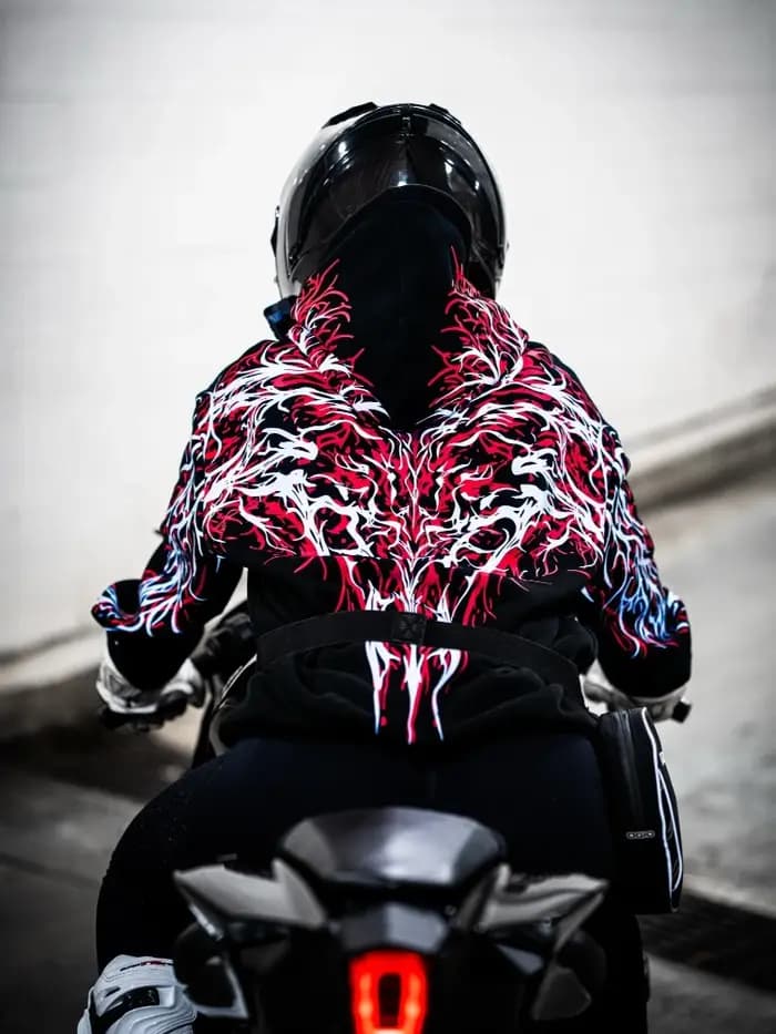 Nouveau sweat à capuche lumineux pour homme, style moto Harajuku, streetwear sombre, imprimé épée ma