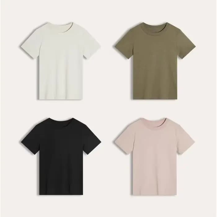 Haut décontracté à manches courtes et col rond pour femme en tissu pur coton biologique tissé uni