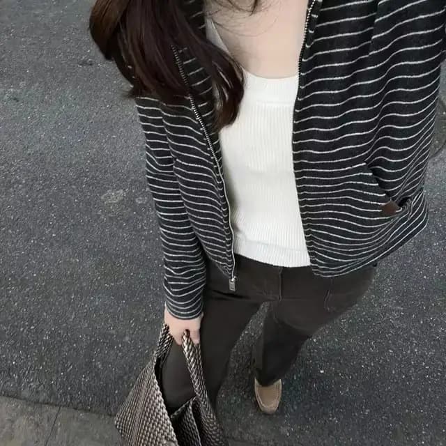 Rayé femmes sweats Cardigan Pull Femme décontracté Chic Sueter Mujer à capuche tricoté