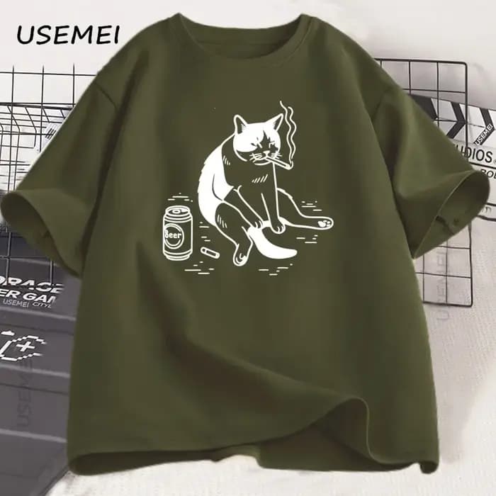 Drôle fumer chat Meme T-Shirt hommes Cigarette blague