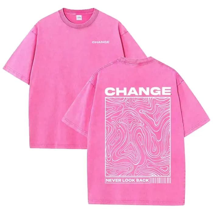 T-shirt minimaliste imprimé « CHANGE Never Look Back » noir délavé style streetwear
