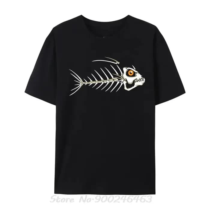 Poisson squelette os personnalisé plaine drôle T-Shirts coton t-shirt pour fête T-Shirts surdimensio