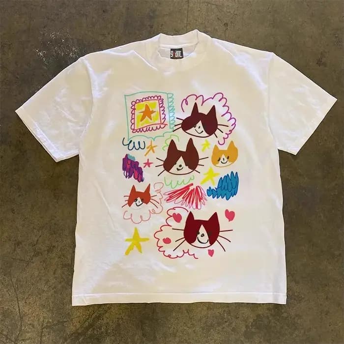 Cloud cat art graffiti imprimé niche T-shirt à manches courtes pour hommes et femmes