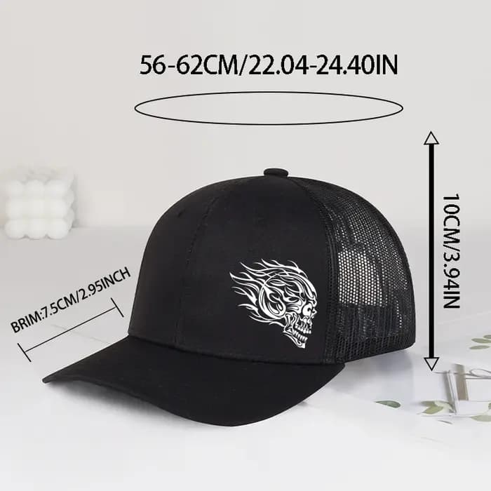 Casquette de camionneur à imprimé tête de mort flamboyante