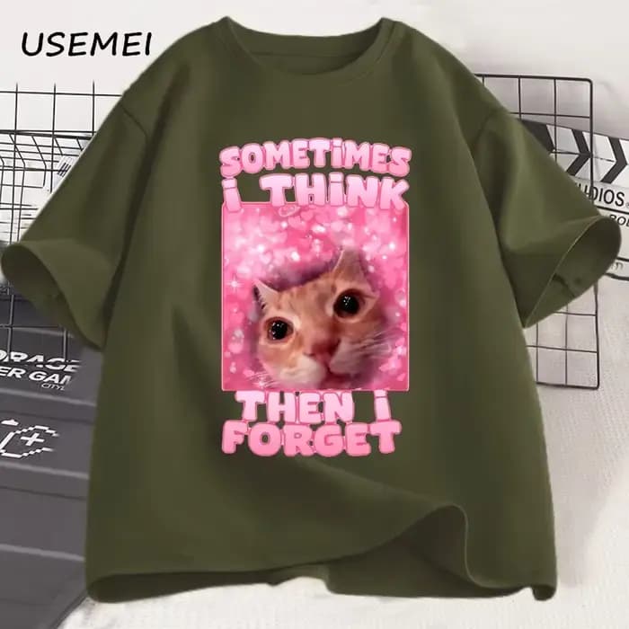 Parfois, je pense puis j'oublier drôle chat Meme T-shirt femmes hommes stupide Humor chats