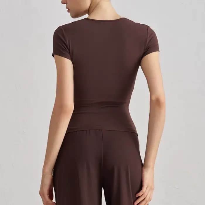 T-shirt de sport décontracté nu pour femme – Coupe ajustée à manches courtes