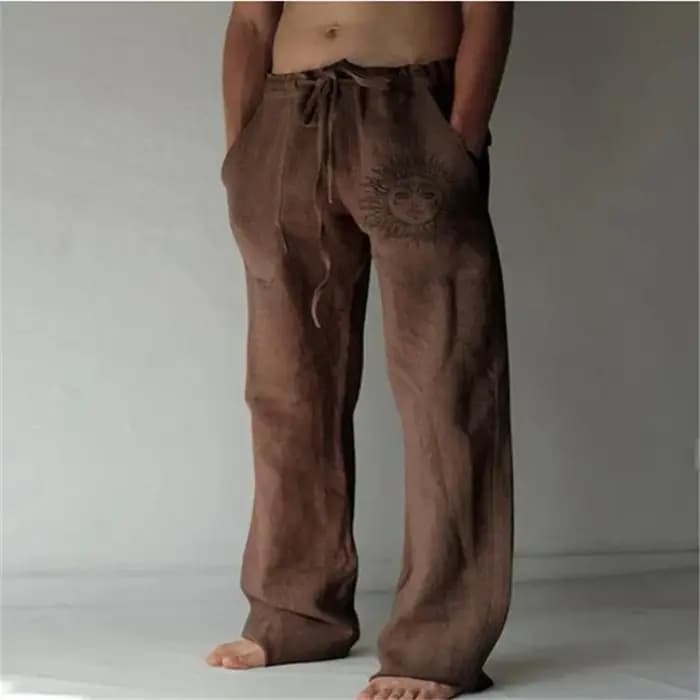 Pantalon vintage en coton et lin pour hommes