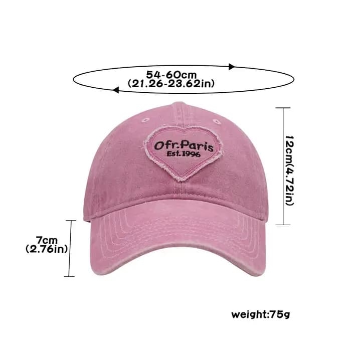 Casquette de baseball brodée avec motif cœur pour femme