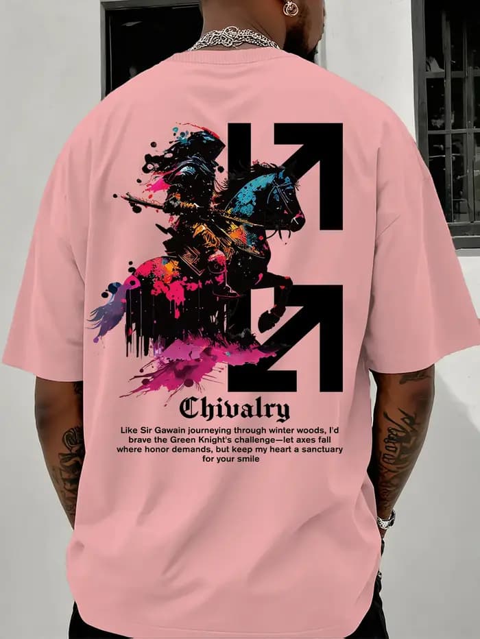 T-shirt décontracté d'été pour homme à manches courtes avec motif chevalier et hache