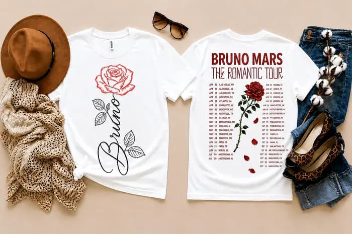 T-shirt The Romantic Tour Bruno Mars pour hommes et femmes
