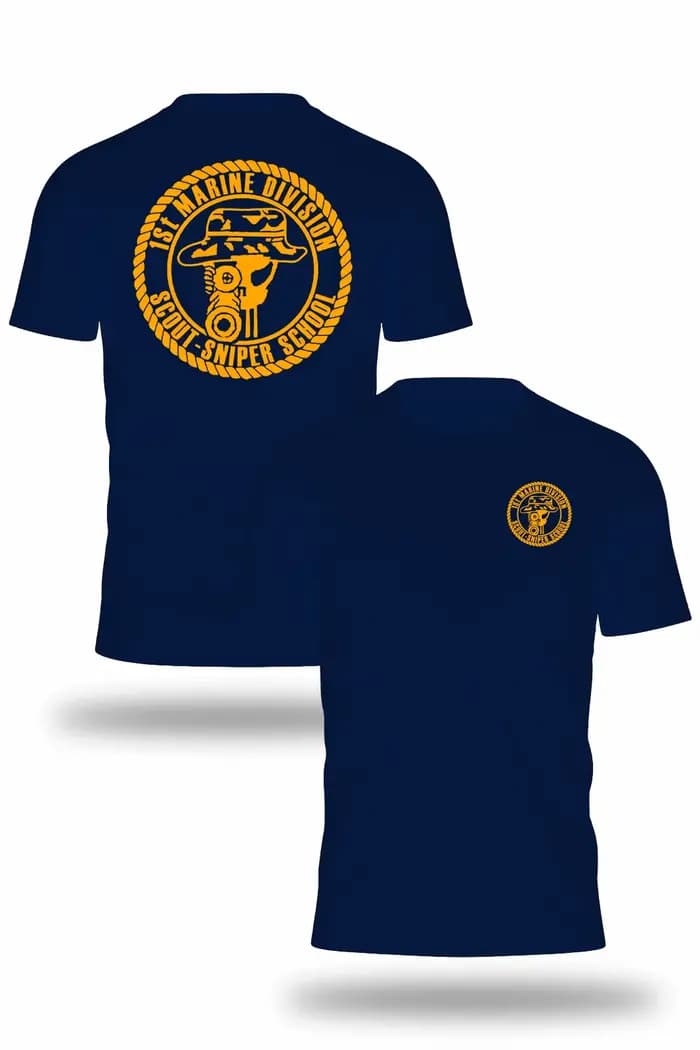 Scout Sniper School 1ère Division Marines T-shirt Survêtement pour hommes Coton Vêtements de sport décontractés Col rond Pull Manches courtes Hauts