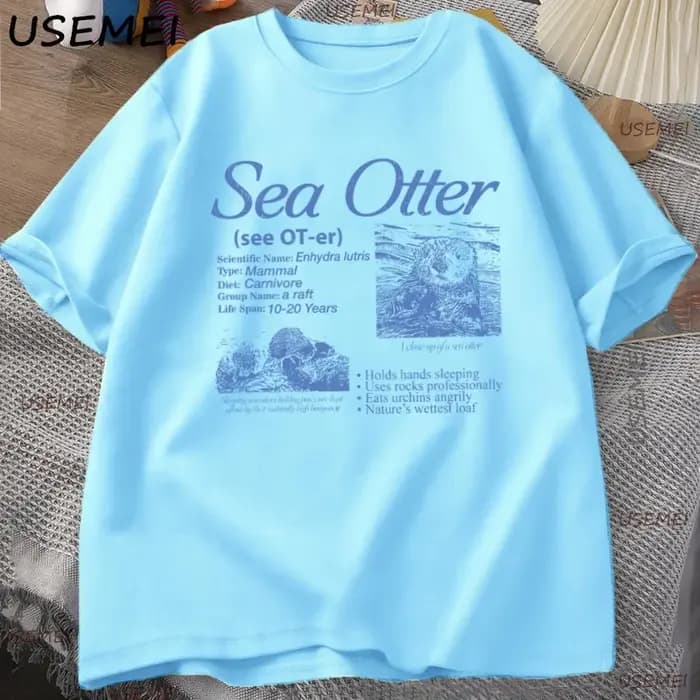 Sea Otter Vintage 90s T-Shirt graphique hommes femmes rétro faits d'animaux informations