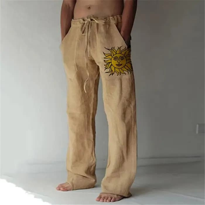 Pantalon vintage en coton et lin pour hommes