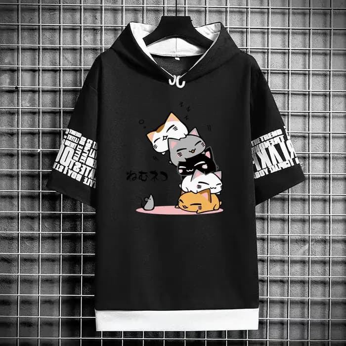 Sweat-shirt à capuche pour hommes, mode japonaise, décontracté, Harajuku, Streetwear, imprimé chat d