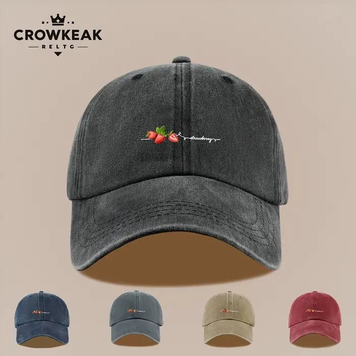 Casquette de baseball à imprimé fraises, 1 pièce, adaptée aux hommes et aux femmes, avec un design vintage vieilli. Ceci est élégant et léger