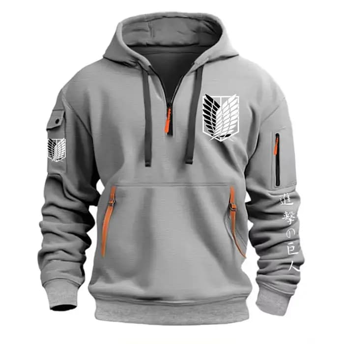 Attaque sur Titan tendance imprimé graphique sweat à capuche avec fermeture éclair à la mode décontr