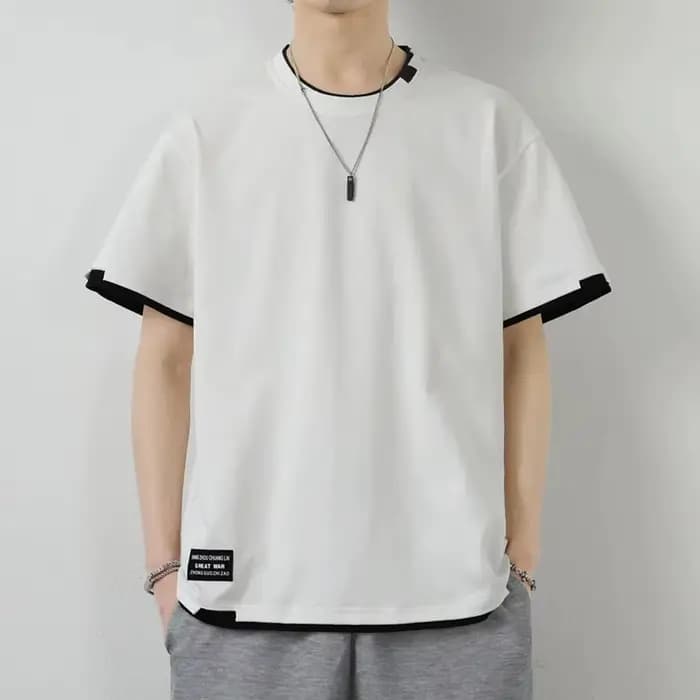 T-shirt décontracté en coton imprimé pour homme – Léger, coupe ample, col rond, manches courtes – Ha
