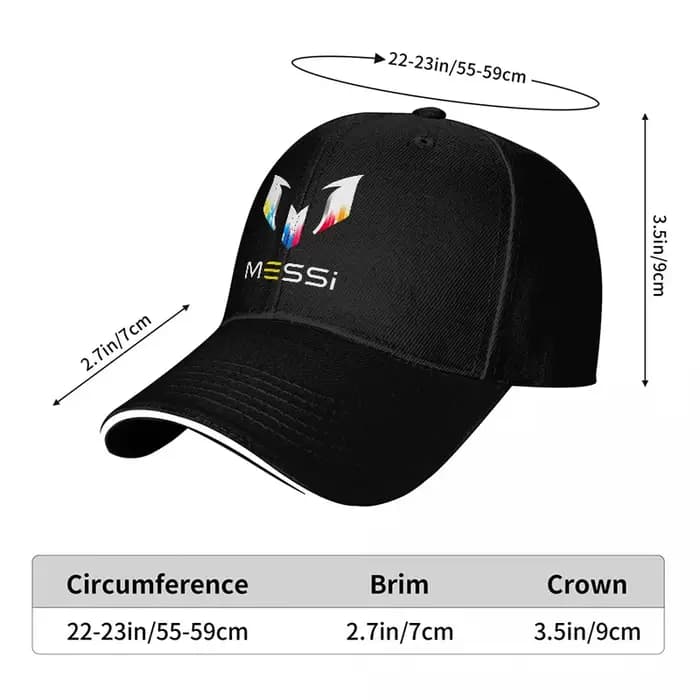 Casquette de baseball noire avec logo MESSI et design brodé coloré pour les fans de football et les passionnés de sport