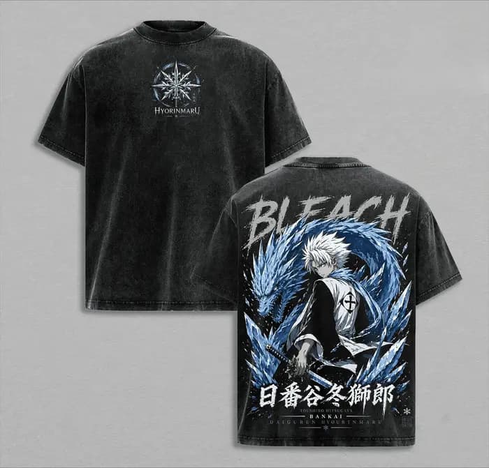 T-shirt vintage Y2K délavé BLEACH Hitsugaya Toushirou pour hommes et femmes, vêtements d'été à manch