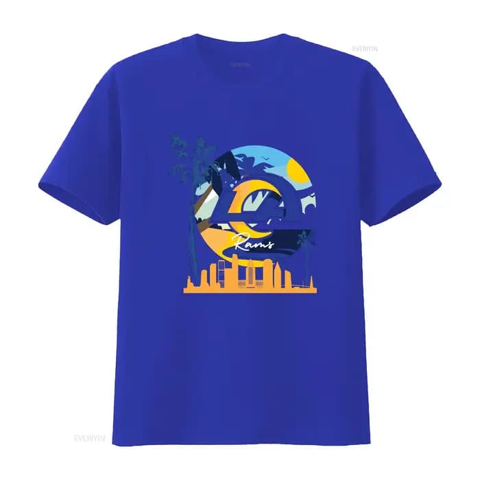 LA Rams Active T Shirt drôle TEE Logo américain vintage lavé doux mode streetwear polyvalent légèrement décontracté unisexe homme