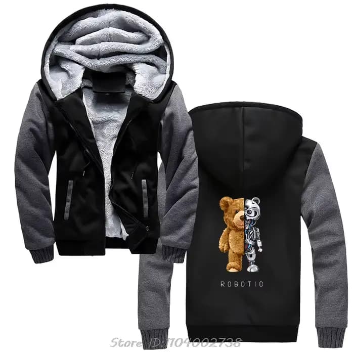 Sweat à capuche zippé ours en peluche pour hommes