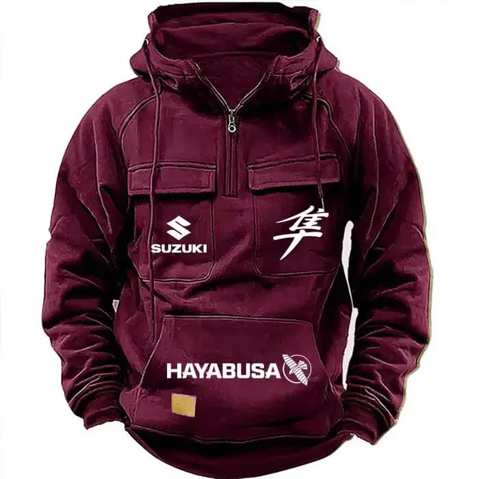 Sweat-shirt à capuche pour hommes, avec logo Suzuki Hayabusa, course de moto, nouvelle collection 2026, multi-poches, fermeture éclair, pour sports de plein air