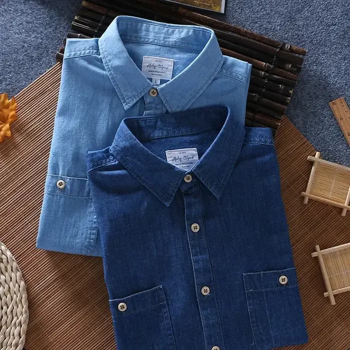 Chemise en denim slim à manches courtes pour hommes
