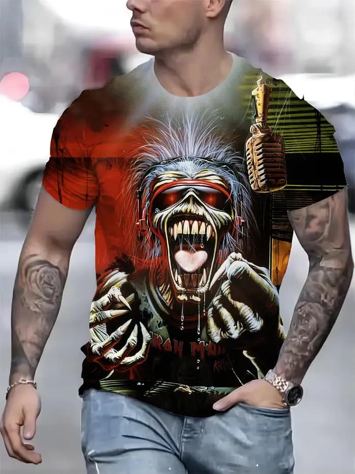 Vêtements d'été pour hommes : T-shirt surdimensionné à motif monstre robuste