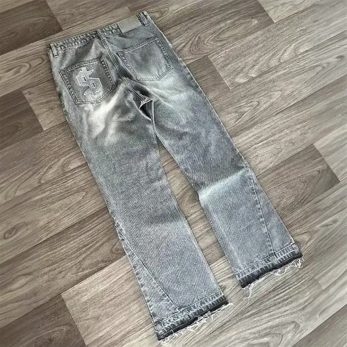 Y2K rétro jean couleur claire motif Dollar broderie épissure Denim pantalon gothique Hip Hop Streetwear hommes femmes