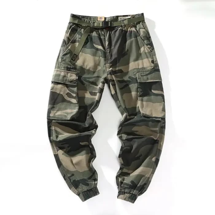 Pantalon cargo ample camouflage multi-poches avec revers pour homme – Jogger décontracté en coton pour le quotidien