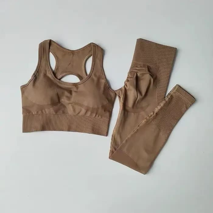 Ensemble 2 pièces de vêtements de sport pour femme : Soutien-gorge de fitness professionnel antichoc à dos élégant et Leggings de course et de yoga