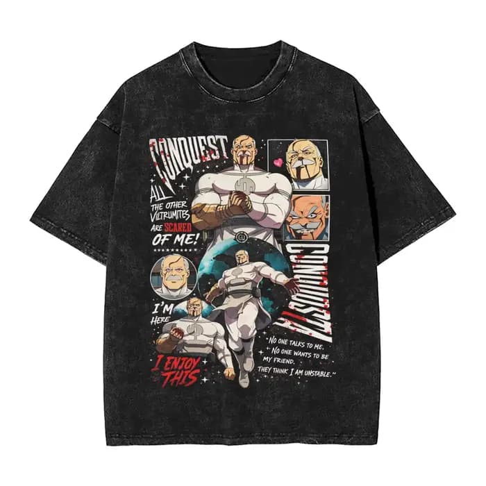 T-shirt unisexe oversize en coton, style streetwear, imprimé manga invincible américain, effet délav