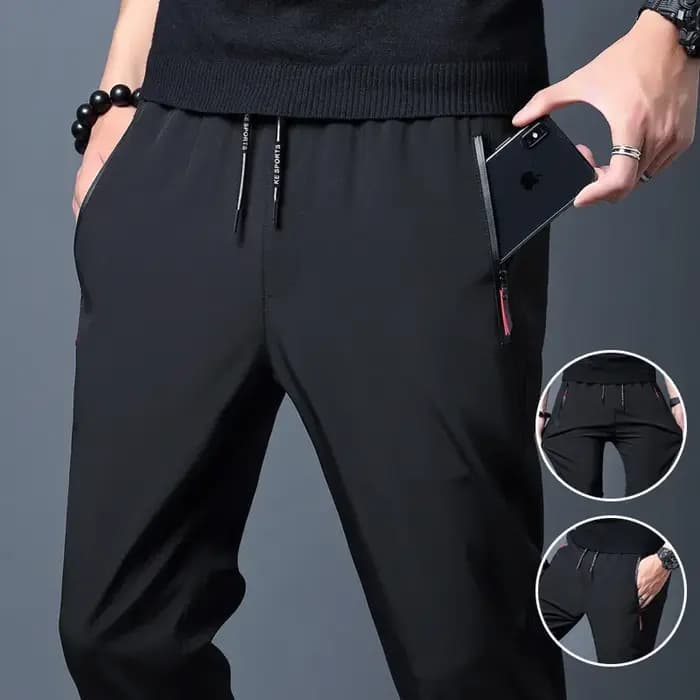 Pantalon décontracté homme Stretch coupe ajustée taille élastique survêtement coréen classique bleu noir gris