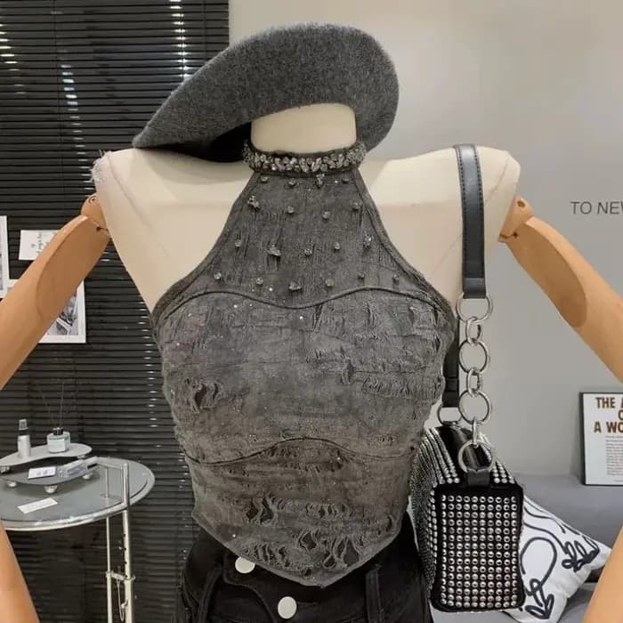 Matakawa Y2k vêtements dos nu t-shirt pour femmes imprimer printemps été Sexy Ropa De Mujer perles licou rétro débardeurs