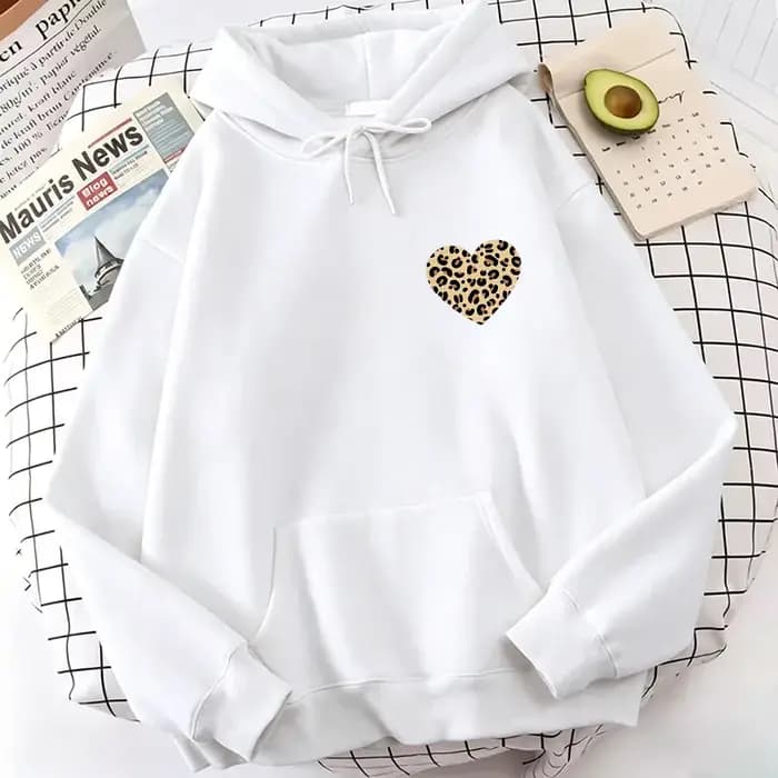 Sweat-shirts à capuche imprimés léopard motif cœur d'amour pour femme