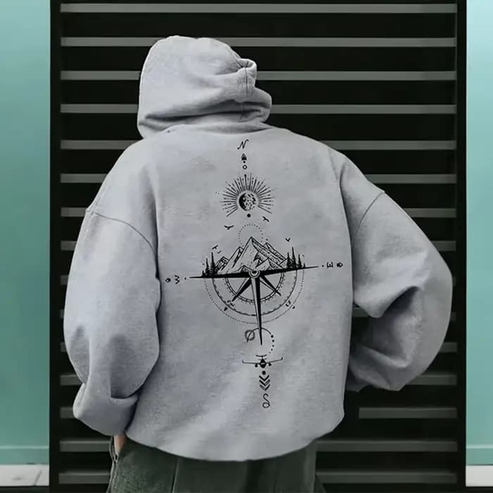 Sweat à capuche imprimé boussole Vintage pour hommes