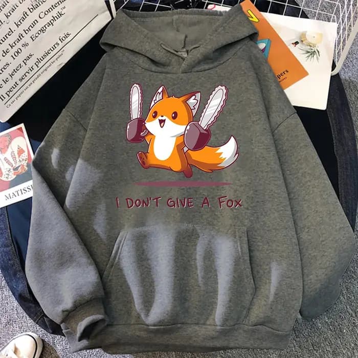 Je ne donne pas un renard mignon Animal Kawaii sweat à capuche hommes lâche polaire pull Hip Hop sweats