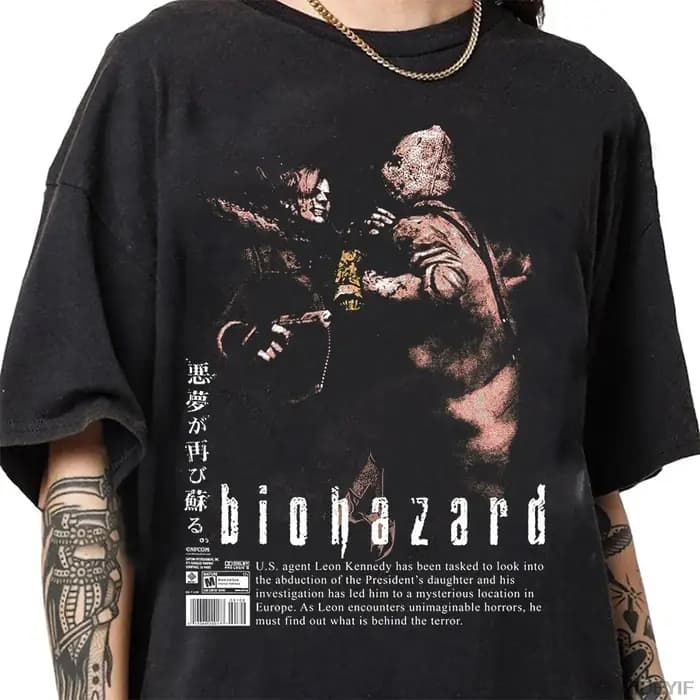 T-shirt en coton surdimensionné délavé à l'acide Resident Evil 2 Leon Claire RPD Station