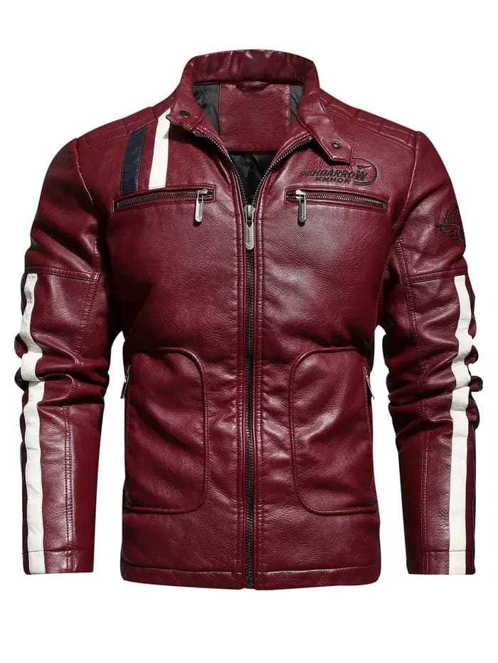 Veste de moto en cuir PU pour hommes, costume de course, littérature de couleur, plus veste en coton