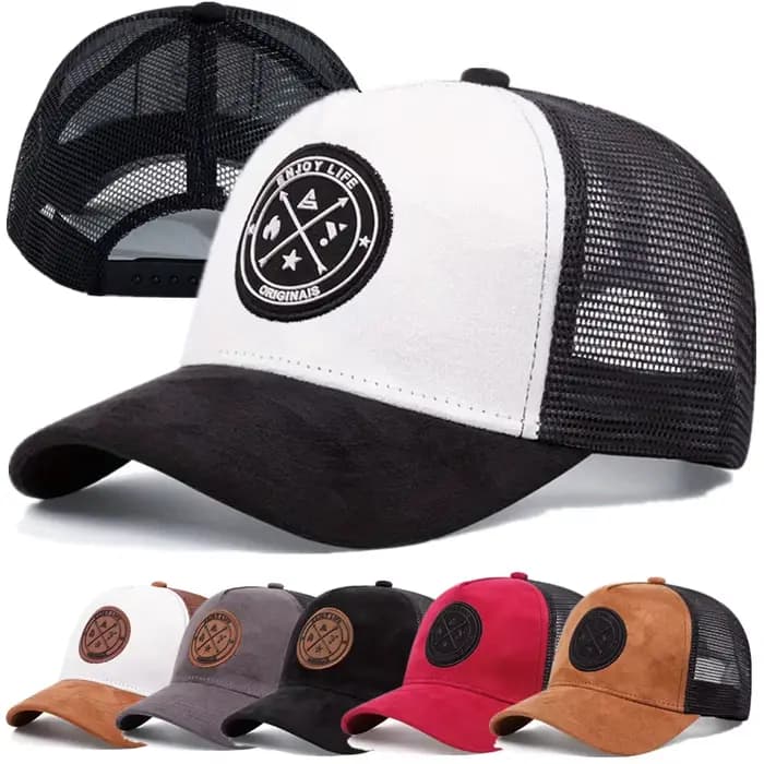Casquette de baseball unisexe en similicuir pour hommes et femmes, style camionneur, avec patch lettre 'ENJOY LIFE', collection été, promotion