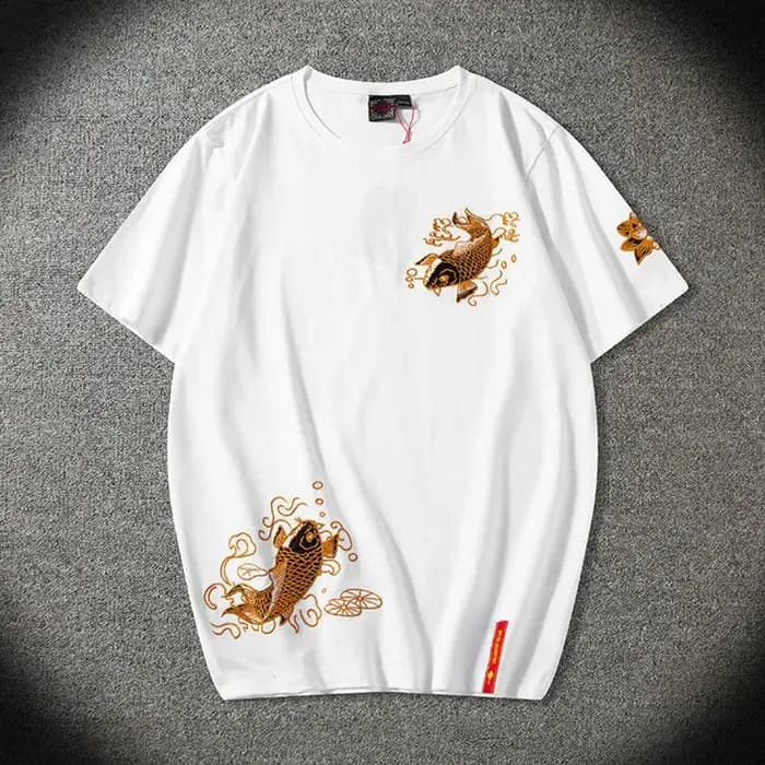 Brocart carpe broderie t-shirt hommes tricot vêtements Kpop Hippie surdimensionné T-Shirts