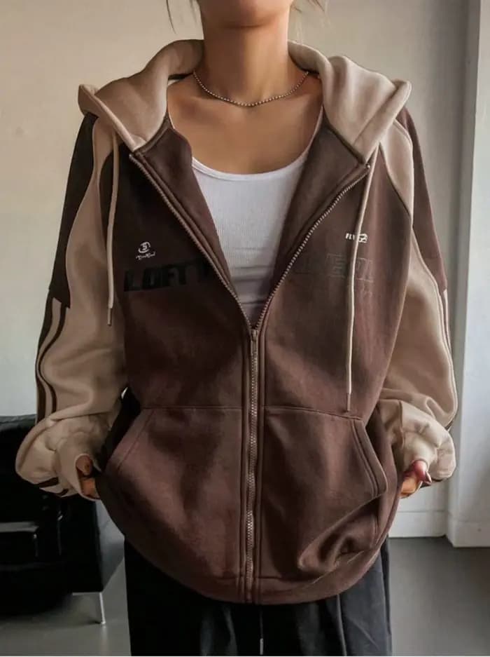 Sweat-shirt à capuche américain rétro bloquant la couleur pour hommes et femmes, veste de sport surd