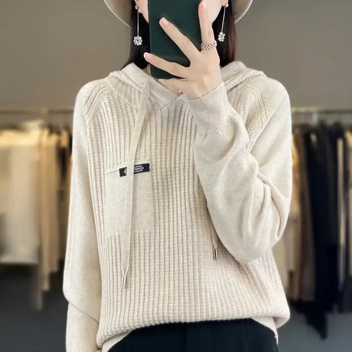 Sweat à capuche court tricoté pour femmes, à la mode, Style ample, Design coréen, épais, hiver, manches longues, couleur unie, printemps automne