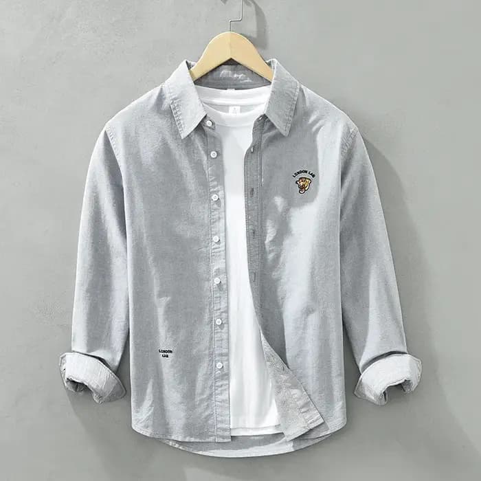 Chemises brodées Oxford pour hommes, vêtements simples en pur coton, Streetwear décontracté, col rabattu, nouvelle collection automne C6633