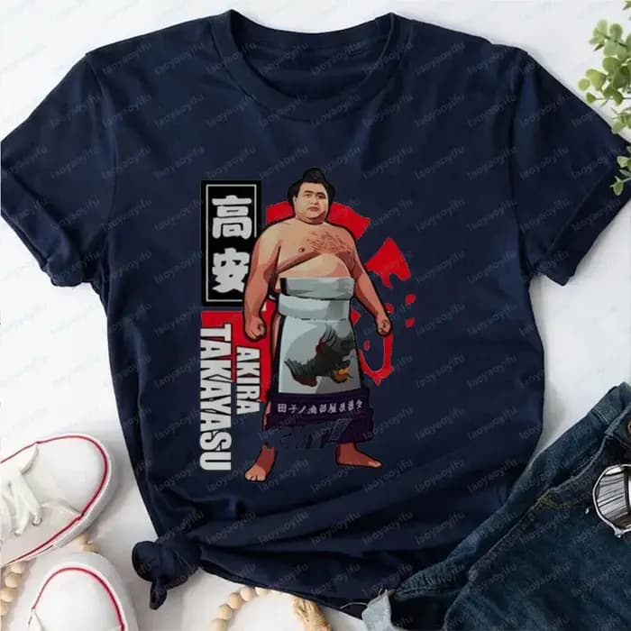 T-shirt Akira Takayasu Sumo Wrestler, motif de lutteur japonais, imprimé rétro cool, hauts décontractés en coton, cadeau pour les fans de Sumo, Harajuku